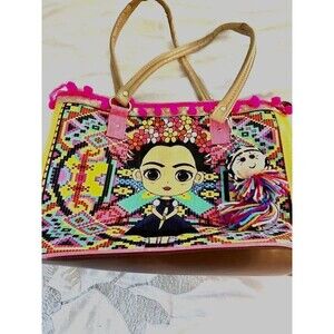 Frida Kahlo Cartoon Medium Handbag Crossbody Purse Embroided Mexican Folk